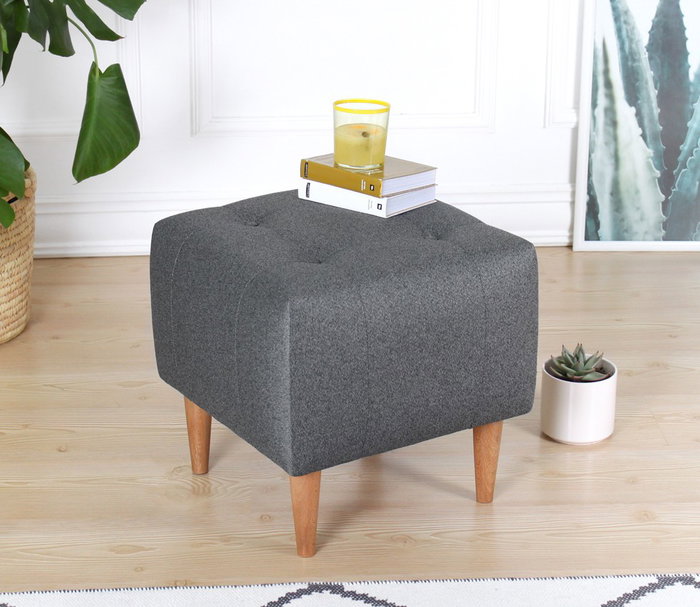 Atelier Del Sofa Puf de Terciopelo Gris - Confort, Estilo y Durabilidad con Patas de Madera. Dimensiones 43x43x43 cm